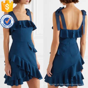 Mais recente Design 2019 Marinha Ruffled Spaghetti Strap Mini Vestido Fabricação Atacado Moda Feminina Vestuário (TA0320D)